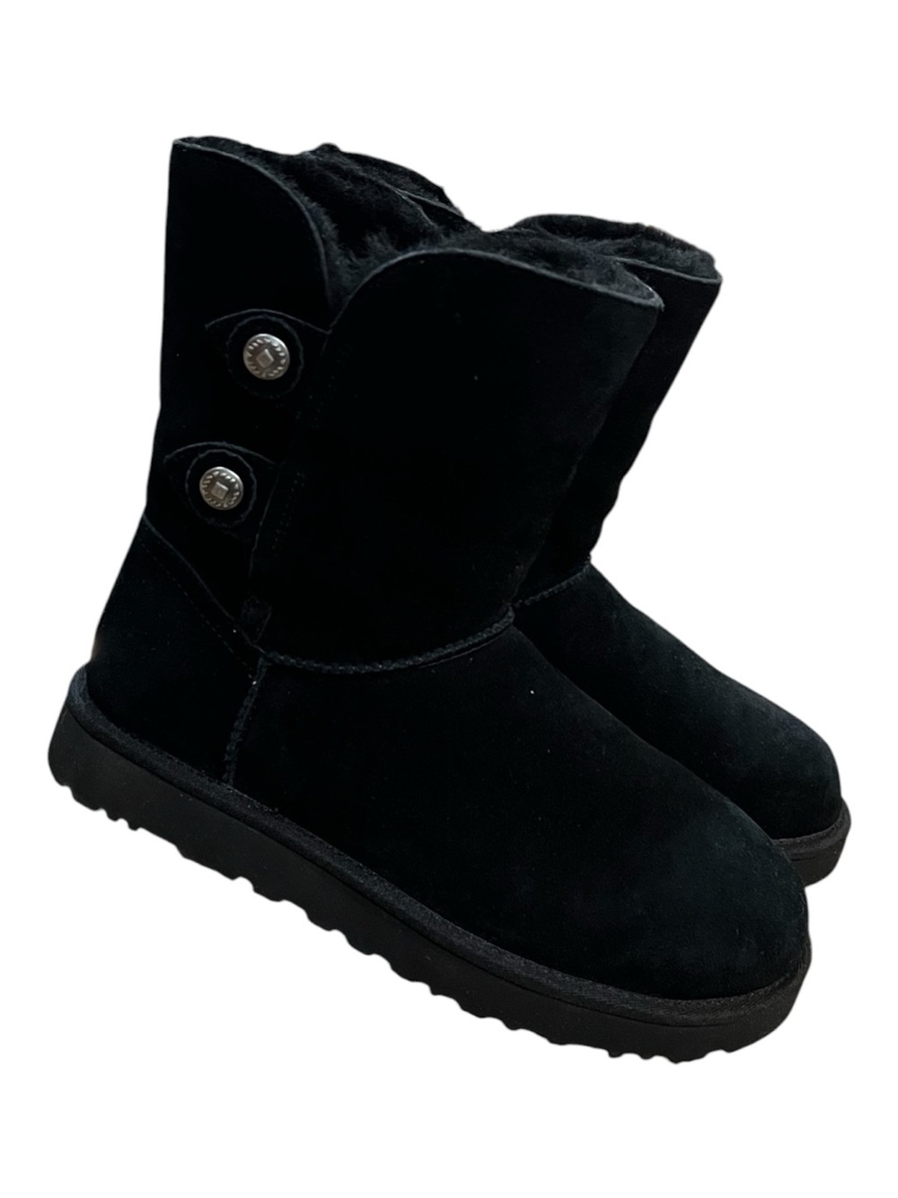 UGG Marciela II Black Suede Sheepskin Button Boots Women’s Size 9 NWOB